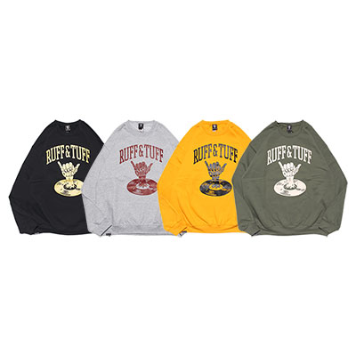 ドーナツフォーティーファイブ DONUTS 45 クルースウェット トップス 調教師 RUFF\u0026TUFF CREW SWEAT メンズ M-XXL 黒いこと/薄墨色/ゴールド/オリーブ