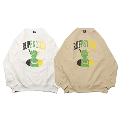 ドーナツフォーティーファイブ DONUTS 45 クルースウェット トップス 調教師 JAMAICA RUFF\u0026TUFF CREW SWEAT メンズ M-XXL 白いこと/ベージュ