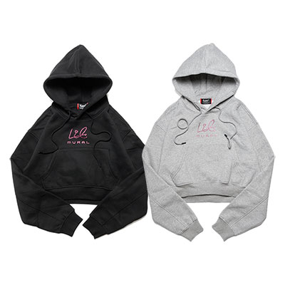 リル ミューラル LIL MURAL パーカー トップス フーディー 汗水 クロップド 長袖 ティーシャツ LIL STONE CROPPED HOODIE レディース M 黒いこと/薄墨色