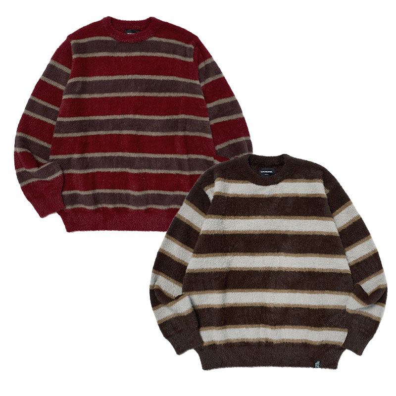 ウィーケンダーズ WKNDRS 編み物 プルオーバー トップス バーガンディー/赤銅色 M-XL大きさ メンズ STRIPED KNIT SWEATER -2COLOR- _FAIR_e