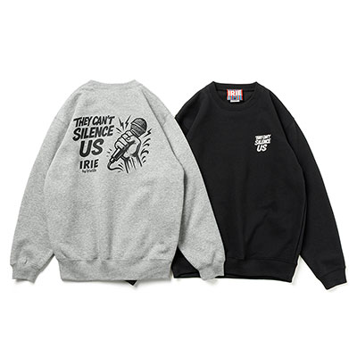 アイリーバイアイリーライフ IRIE by irielife 流汗 トップス ティーシャツ 刷り上げる 裏起毛 THEY CAN\u0027T SILENCE US CREW メンズ M-XXL 黒いこと/薄墨色
