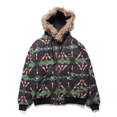 スクレップ SCREP ジャケット アウター フードファージャケット ネイティブ柄 ロゴ 刺繍 NATIVE RASTA JACKET -BLACK- メンズ ユニセックス L-XXL ブラック