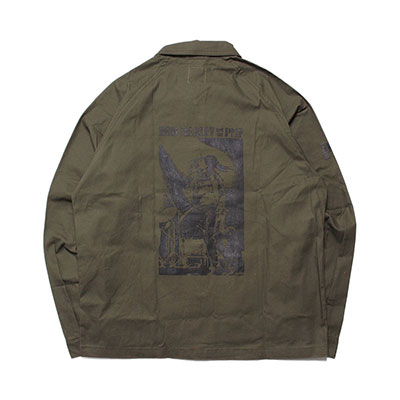 ポットミーツポップ POT MEETS POP ジャケット アウター ジャケット ロゴ プリント ボブマーリー JAMMING CHORE COAT メンズ L-XL オリーブグリーン