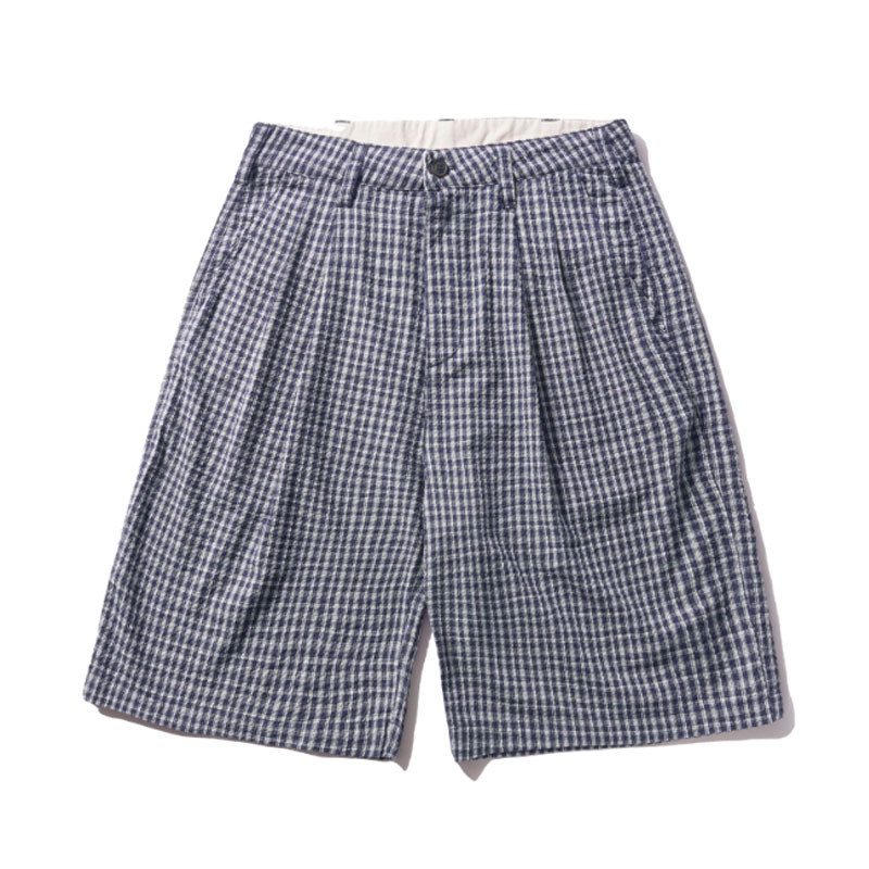 乳酪グッズ Butter Goods さる股引き 遊撃手ズボン下 ボトムス ネイビーチェック S-L大きさ メンズ Pleated Shorts -NAVY PLAID-