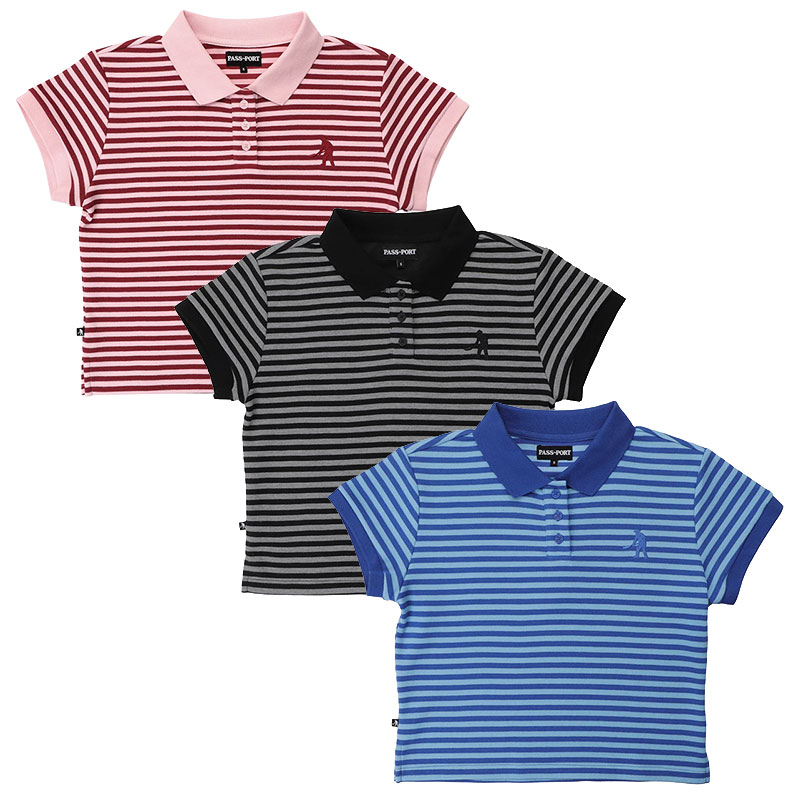 パスポート PASSPORT ポロシャツ ボーダー トップス ブルー/ブラック/ピンク XSサイズ レディース Striped Baby Polo -3.COLOR- (LADIES)｜E.S.P. 12,447円
