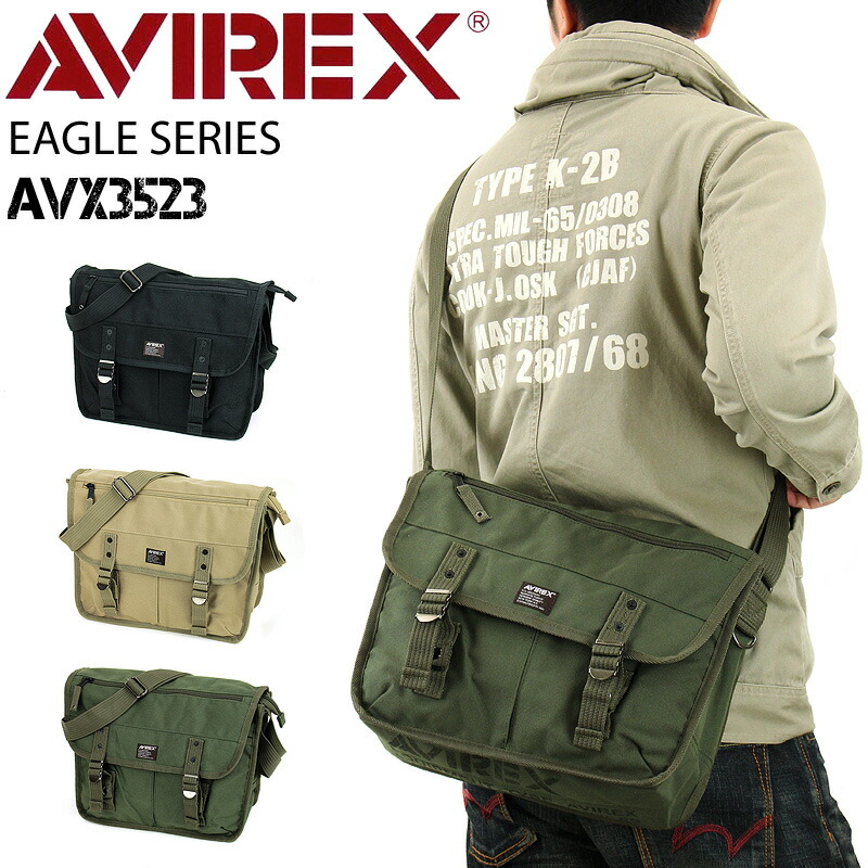 アビレックス 御徒面子 ショルダーバッグ メンズ アヴィレックス AVIREX かっこいい 撥水 レディース 男女兼用 ユニ一発やる 下げ翼肩先 曲がったがけ御徒面子 ブランド名 AVX3523 鷲 EAGLE 黒 ベージュ カーキ 黒いこと 20代 30代 40代 50代 60代
