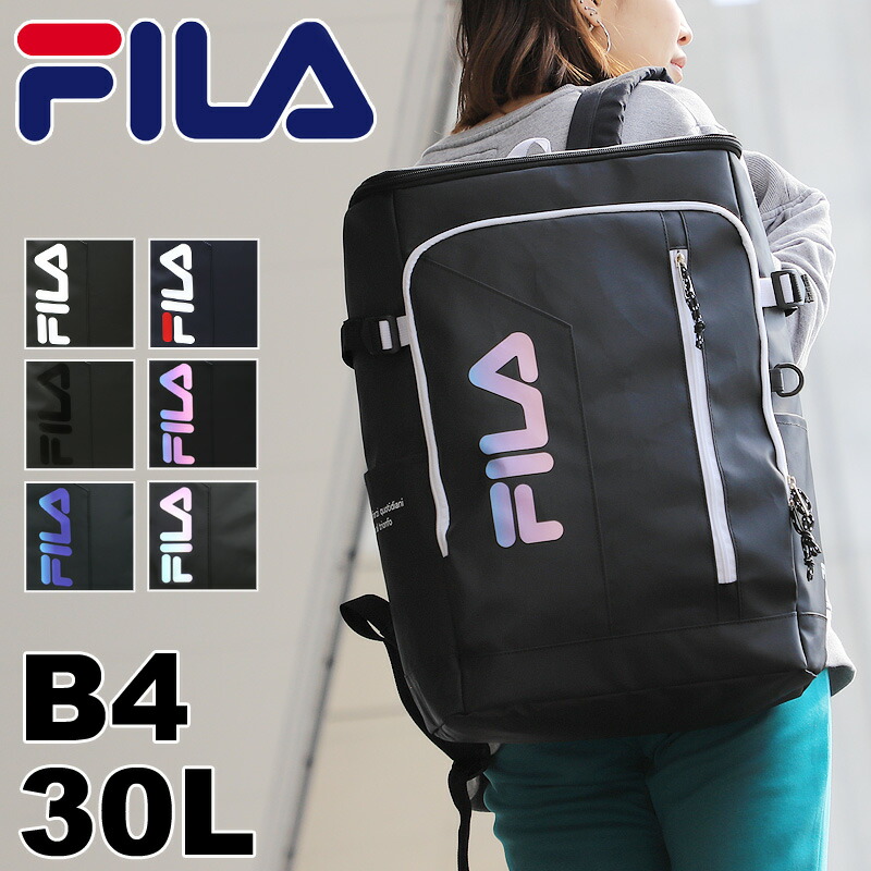 フィラ 黒 背嚢 真四角背嚢 お嬢さん FILA 息吹き 背嚢 うしろ側容器に並べる デイパック 30L B4 A4 メンズ レディース 男女兼用 お坊っちゃん 大学生 高校生 中学生 町 通い 通学 運動競技 部活 旅する 撥水 パソコン納める 軽さ 今めかしい 心地よい ブランド名 一般受け 7762