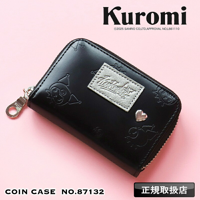 KUROMI クロミ 小銭入れ 財布 コインケース ウォレット サイフ カード入れ ミニ財布 革財布 軽量 小さめ コンパクト かわいい 女性 女の子 レディース 人気 サンリオキャラクター 本革 牛革 レザー 革小物 BLACK 普段使い 正規取扱店 87132