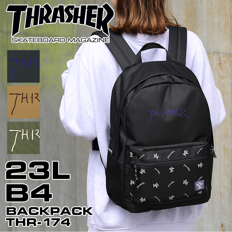 21年6月新入荷 Thrasher スラッシャー Gonz Thr 174 リュック デイパック バックパック リュックサック B4 23l 撥水生地 刺繍 普段使い デイリー タウン 通勤 通学 スポーツ 旅行 レディース メンズ 大学生 高校生 中学生 正規品 ブランド オシャレ カジュアル 人気