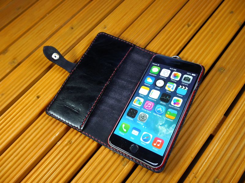 「iPhone 6 Plus /6s Plus」アイフォン6つけ加える /6s Plus 専用 横型 万覚え帳型容れもの ハーネス技術者 お手てお手伝いさん 完膚なきまで一点もの 総手縫い 栃木なめし革社  黒革×赤 ベンズサドルレザー製 メンズ スマフォ ハーネス技術者細工所