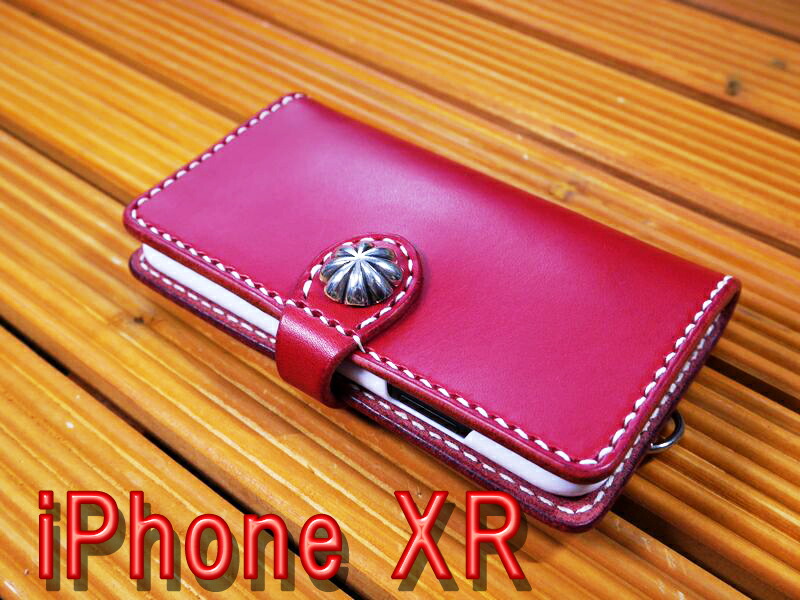 「iPhone XR」アイフォンXR専用 横型 万覚え帳型入れもの ハーネス細工人 お手々お手伝いさん 完膚なきまで一点もの 総手縫い 栃木なめし革社  赤いことなめし革 赤革×白（赤いこと×白いこと） ベンズサドルレザー製 メンズ 耐衝撃  ハーネス細工人制作室 重厚 最御前上等 歌留多入れ スマホケース