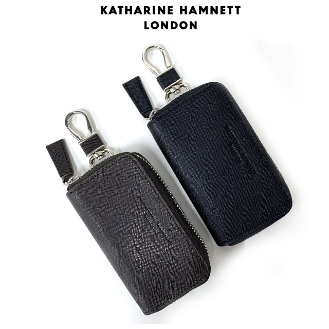 キーケース スマートキー KATHARINE HAMNETT キャサリンハムネット PRISM ラウンドファスナーキーケース 490-50500 メンズ 鍵入れ 車の鍵 スマートキーケース 鍵ケース カラビナ付き レザー 革 プレゼント 誕生日 クリスマス キーリング 黒 茶 おしゃれ ブランド