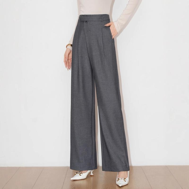 レディース ワイドパンツ ハイウエスト ロング丈 春 ゆったり スリム効果 ウール混 ドレープ感 ストレートシルエット 高級感 軽量 快適 伸縮性｜バランスケア　店 9,414円