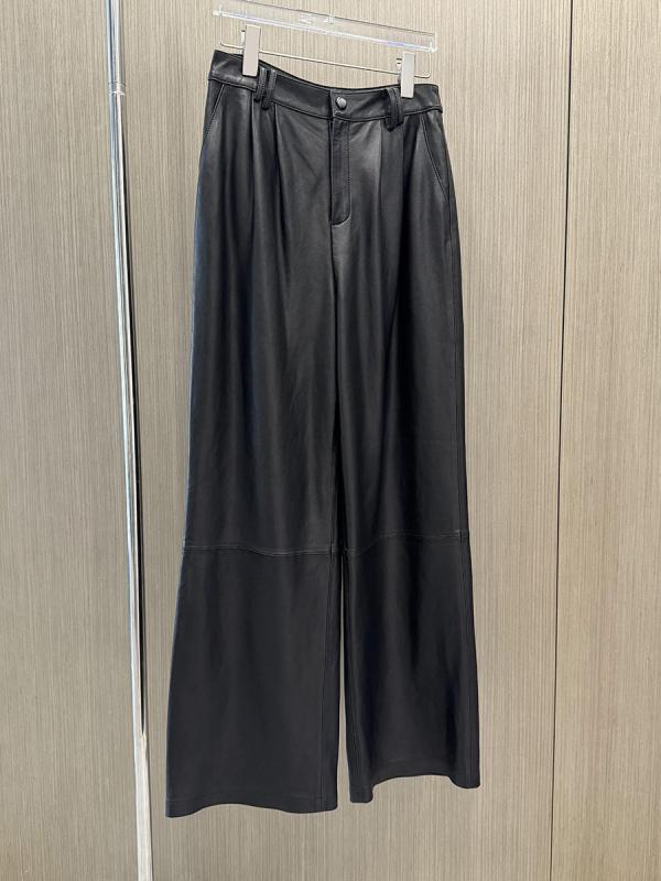 レディース 革 ワイドレッグ ストレートパンツ 秋冬 羊革 ロング丈 カジュアル 普段使い 柔らかい肌触り しなやか 伸縮性x2
