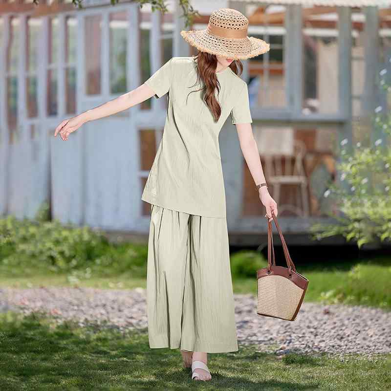 レディース 夏用 セットアップ ワイドパンツ レトロ スタイリッシュ シンプル スリムシルエット 若見え カジュアル ツーピース ファッション 洋気 時髦 6,370円