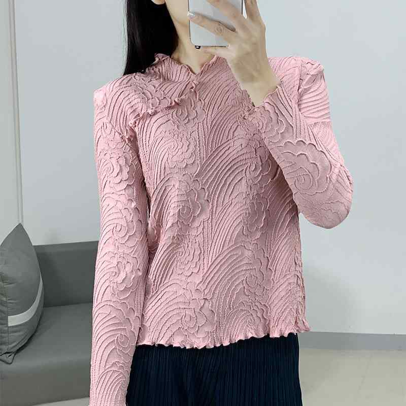 Tシャツ レディース チャイナ風 プリーツ 長袖 盤扣 インナー 単独着用 修身 スリムフィット トップス ボディライン 強調 普段使い