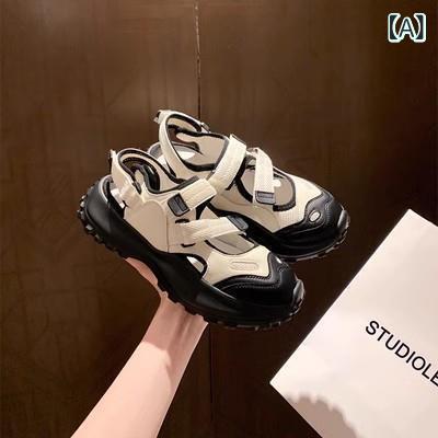 レディース スポーツサンダル 厚底 レディース スポーツサンダル 厚底 ブドウのお母さんの 同じ 革 レジャー 運動の 丸い 頭は 色の 交差 ベルトの 厚底を つづり 合わせて 高くなります。