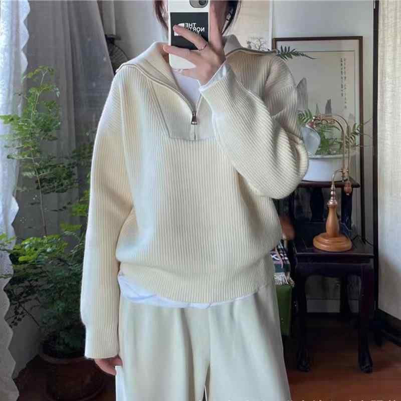 女性用 ニットセーター 秋冬 立ち襟 半ジッパー ゆったり リラックス カジュアル プルオーバー トップス 暖かみ 柔らかい 素材 フィット 普段使いx2 5,430円