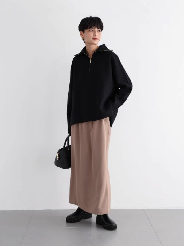 ニットセーター ゆったり シンプル ミニマル カジュアル 普段使い 軽量 伸縮性 秋冬 トップス