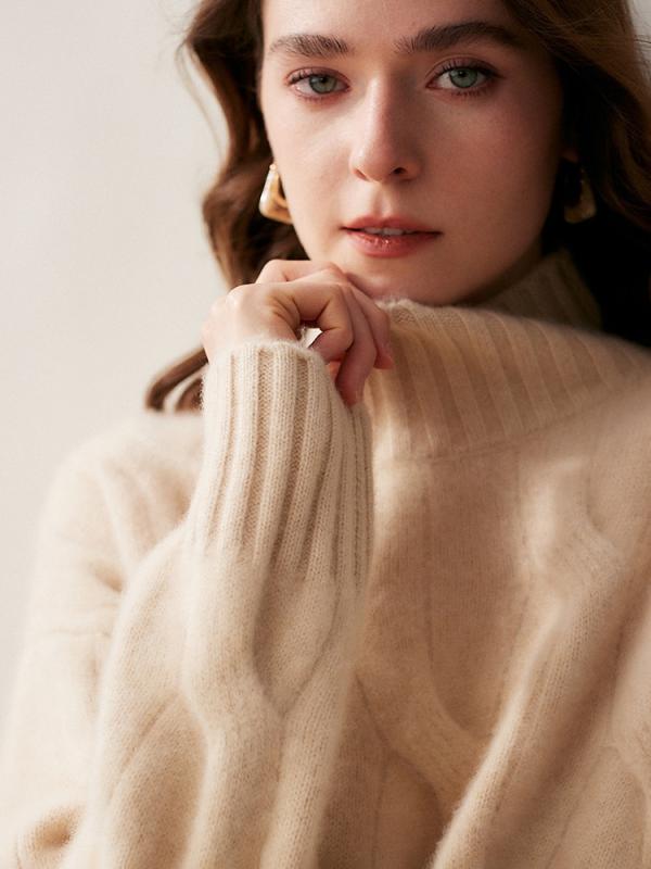 秋冬 レディース ニットセーター ハーフハイネック ケーブル編み 厚手 ゆったり フィット 暖か 柔らかい ソフト 日常使い カジュアル トップス