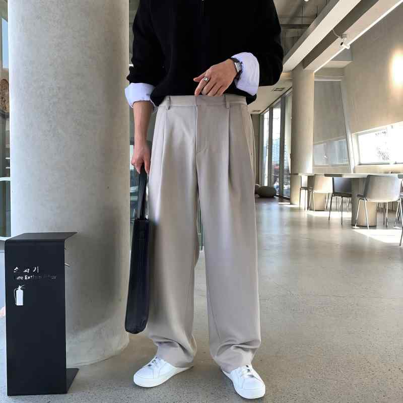 シンプル 大人 かっこいい スウェット パンツ ワイドパンツ 男性用 ダブルプリーツ ドレープ パンツ 春秋 韓国 雰囲気の ハイエンド ワイド レッグ ストレート カジュアル ロング