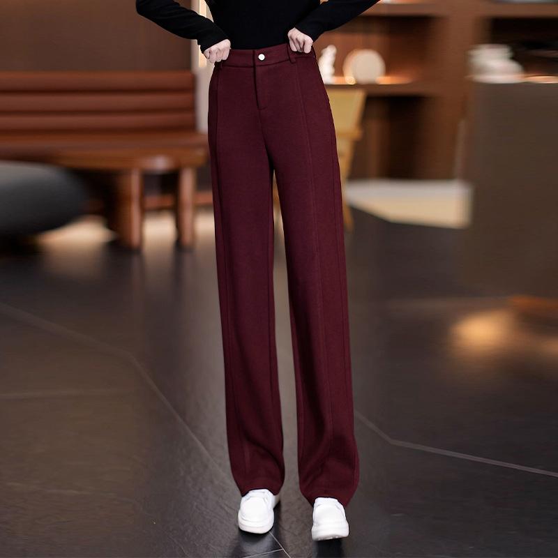 レディース 秋冬 ウール ワイドパンツ ハイウエスト ドレープ スリム 厚手 ストレート 暖か ゆったりシルエット カジュアルx2