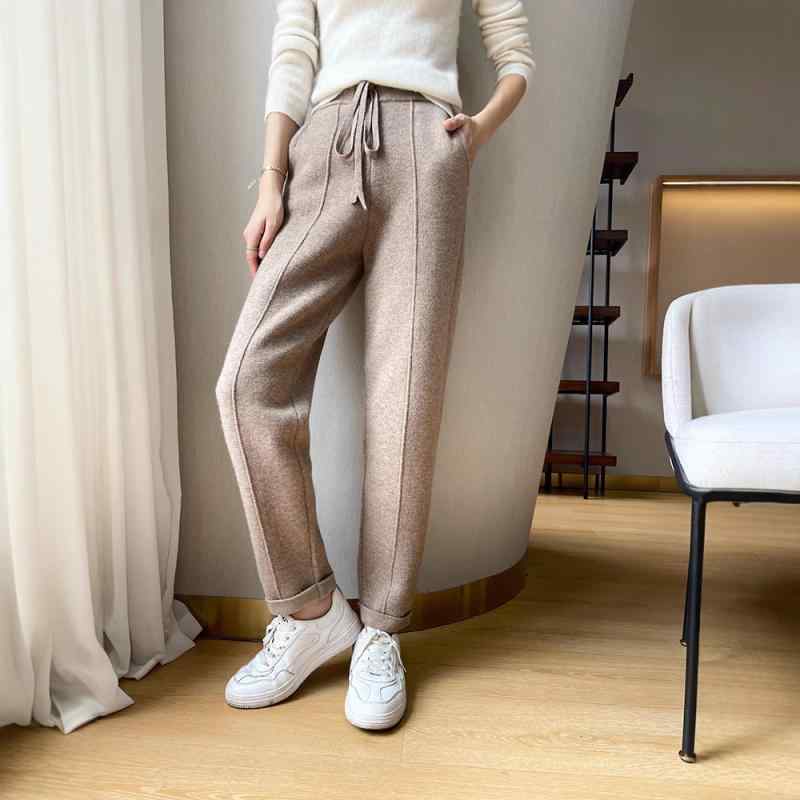 パンツ 秋冬 カシミヤ ゆったり ロング ミッドウエスト カジュアル 柔らか素材 スリムフィット スリム効果 暖か 保温性 普段使い ボトムス ズボン ソフトタッチ 伸縮性