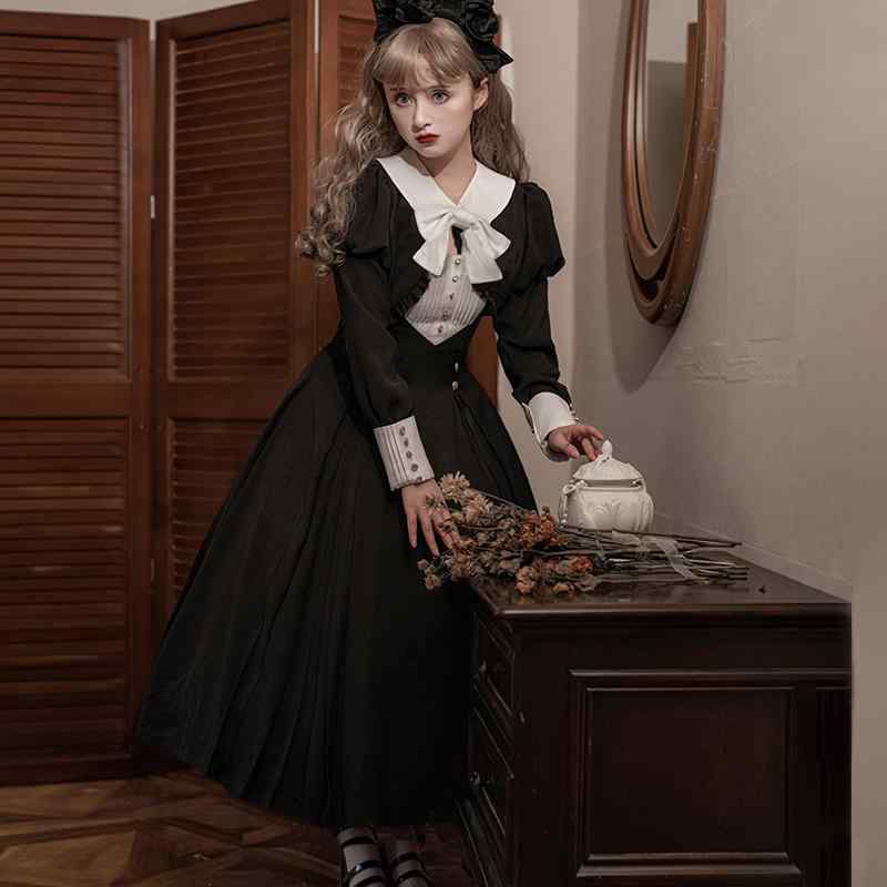 ワンピース 病みかわいい プリンセスドレス ロリータ服 リボン コスチューム コスプレ衣装 ロリータ　ドレス　コスプレ スポット 未知の 星 コレクション ボックス ロリータ 長袖 OP コート ドレス 春秋