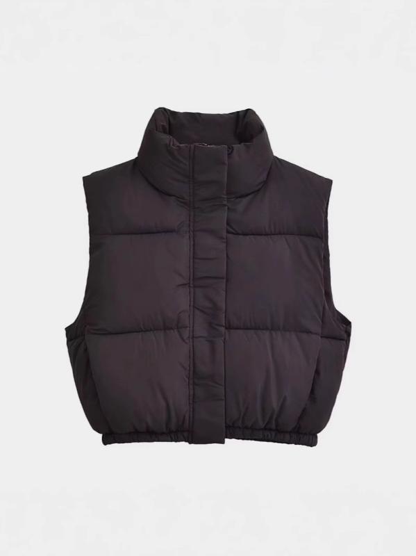 レディース 秋冬 コットン ノースリーブ ベスト スタンドカラー スリムフィット ショート丈 ベーシック トップス 暖か 軽量 通勤 普段使い ブラック グレー ベージュ