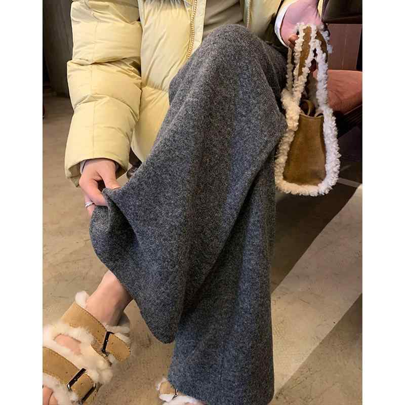レディース 秋冬 ウール ワイドレッグパンツ ストレートシルエット 厚手 グレー カジュアル 普段使い 暖か 柔らかい ボリューム感 再生繊維 ミックスx2｜バランスケア　店