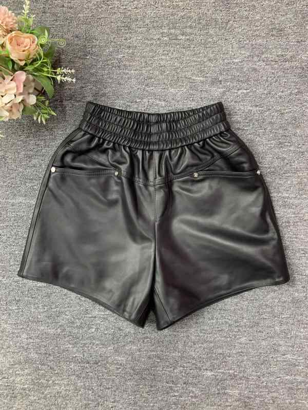 レディース ショートパンツ 革 羊革 カジュアル ワイドレッグ 伸縮ウエスト 脚長見せ 秋用 軽量 柔軟素材 汎用ボトムス デイリーウェア