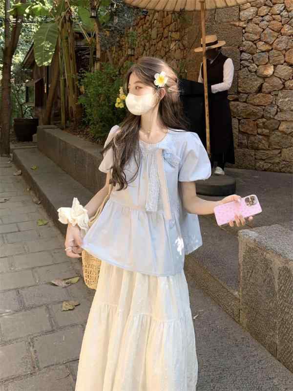 きれいめ フェミニン オフィス レディース トップス オシャレ 蝶 結び レース パフスリーブシャツ 女性用 夏 プリーツタイ シャツ な 美しい トップス