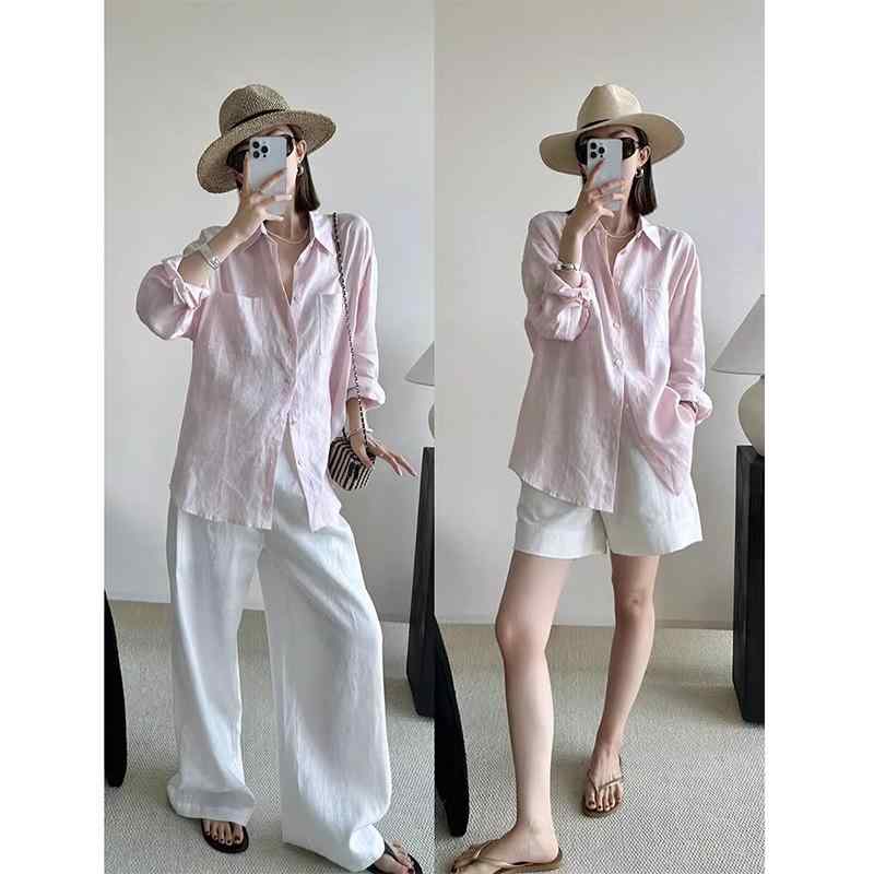 きれいめ フェミニン オフィス レディース トップス オシャレ ピンクの 日焼け防止 シャツ ジャケット 女性用 夏用新 スタイル 軽量で 通気性の ある サスペンダー 付き アウター 薄手 カーディガン トップス