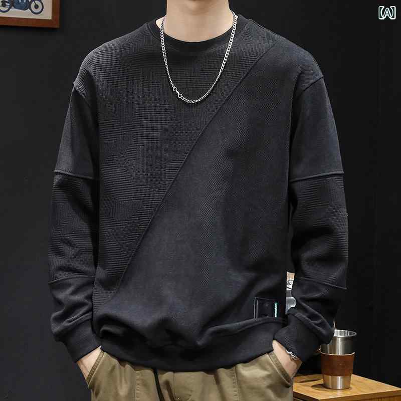 春服 メンズ オシャレ 春服 メンズ オシャレ な の 天鵝絨の トレーナー メンズ 年月 スプライシング 成人男性服 2024 春の 長袖 大きめ 大きさ