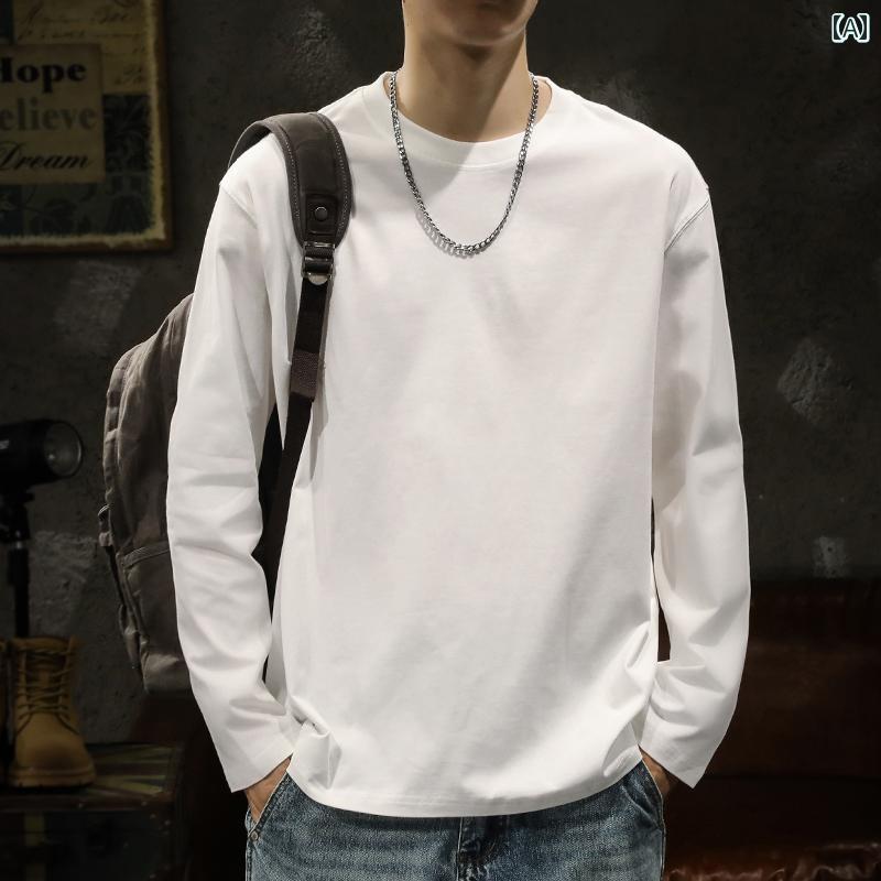 春服 メンズ オシャレ 春服 メンズ オシャレ 260グラム 厚手 綿 白 長袖 Tシャツ メンズ ベース レイヤー 春秋 インナーウェア ラウンドネック スウェットシャツ