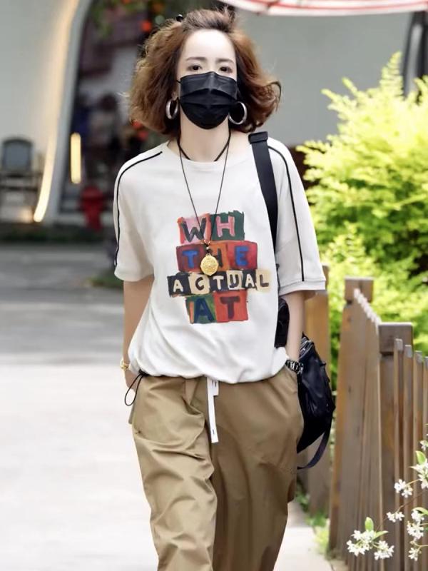 韓国 刷り上げる 背広 プルオーバー 調教師 パーカー 流汗 レディース 成人女性 心地好い 流行り物 夏 ラウンド素っ首 半袖 ズボン下