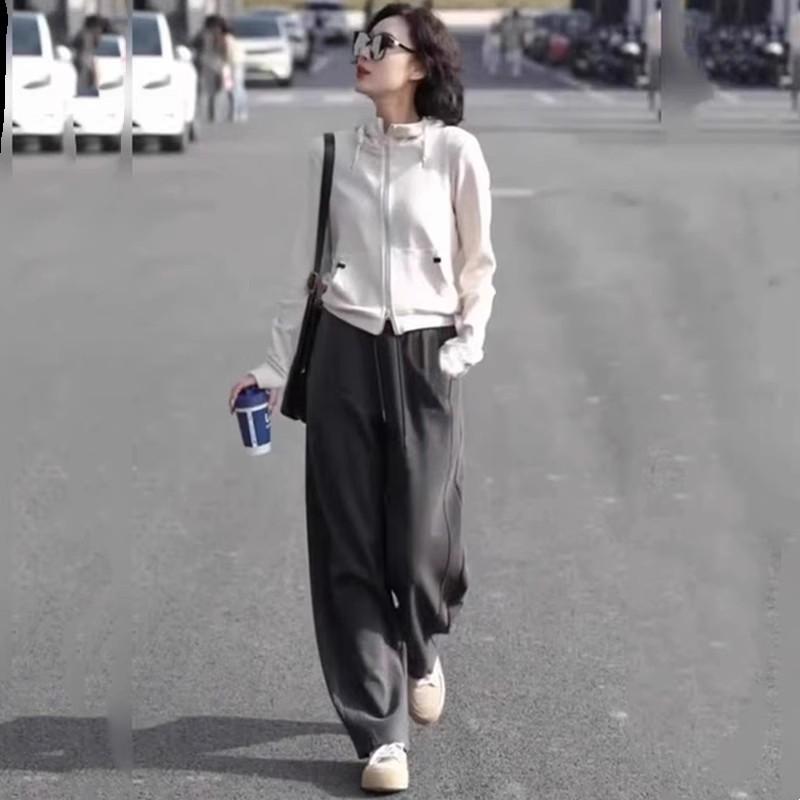 吸汗速乾 通気性 美脚 足長 レディース おしゃれ の 商品 カジュアル スポーツ スーツ 女性 2025 春 スタイルな スリム フード付き スウェットシャツ ワイド レッグ パンツ ツーピース