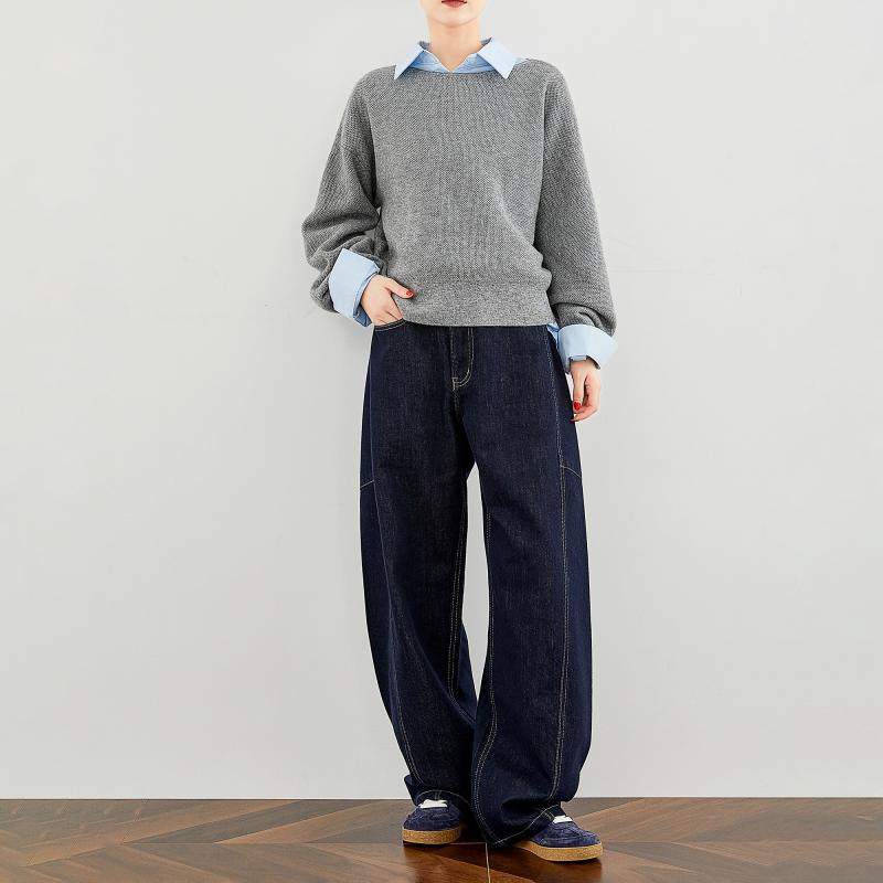 脚長 楽ちん カジュアルパンツ 秋冬 パンツ レディース Yixi プチ シックル ジーンズ アメリカン レトロ ワイド レッグ パンツ ハイウエスト シミター カジュアル バナナ レディース｜バランスケア　店