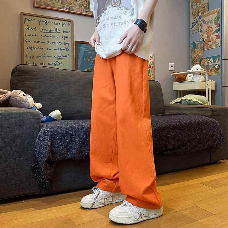メンズ カジュアルパンツ 春夏 ゆったり ストレート ロング丈 大きめサイズ 薄手 接触冷感 無地 ドレープ感 軽量 普段使い