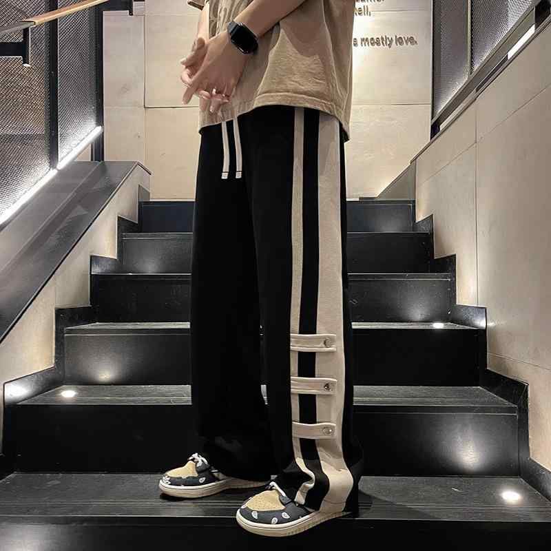 パンツ メンズ 春 ワイドレッグ ゆったり ストレート 切り替え 配色 カジュアル ストリート アメリカン ストリート 普段使い フィット