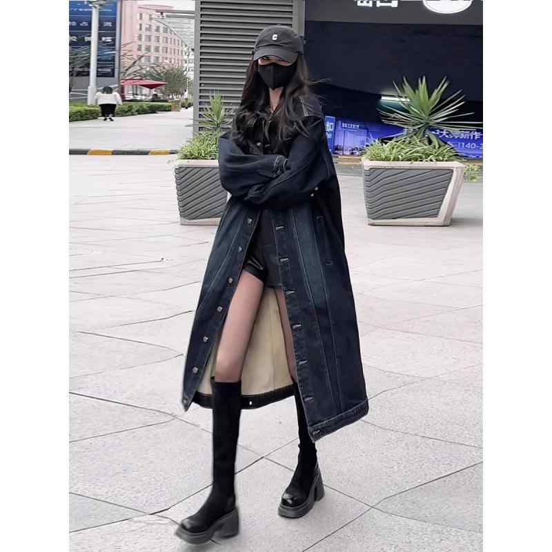 デニムジャケット レディース ロング丈 ポロカラー シングルブレスト フィット 保暖 コットン 秋冬 ファッション アウター 保温 スタイリッシュ