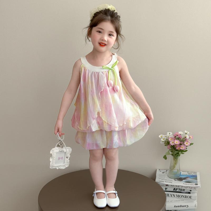 カワイイ 上品 おしゃれ キッズ セットアップ スーツ 女の子 サスペンダー スーツ 夏 2025 子供の 美しい 夏服 ベビー シフォン ベスト ショーツ ツーピース 4,897円