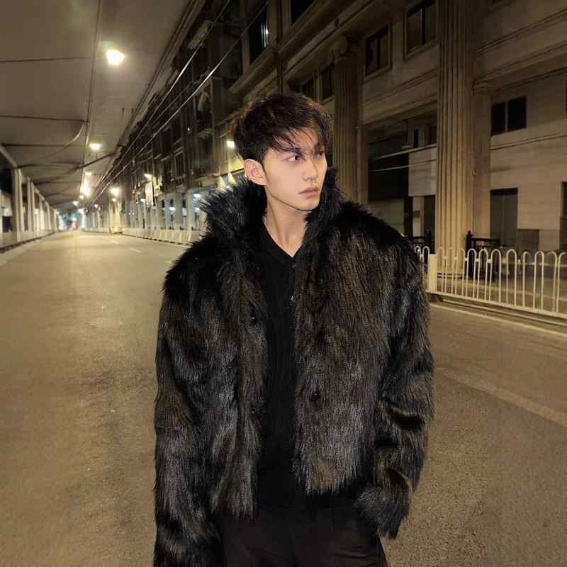 コート メンズ 秋冬 合成ファー 黒 厚手 暖か 狐毛風 ロング アウター 合わせやすい 普段使い 通勤 軽量 保湿