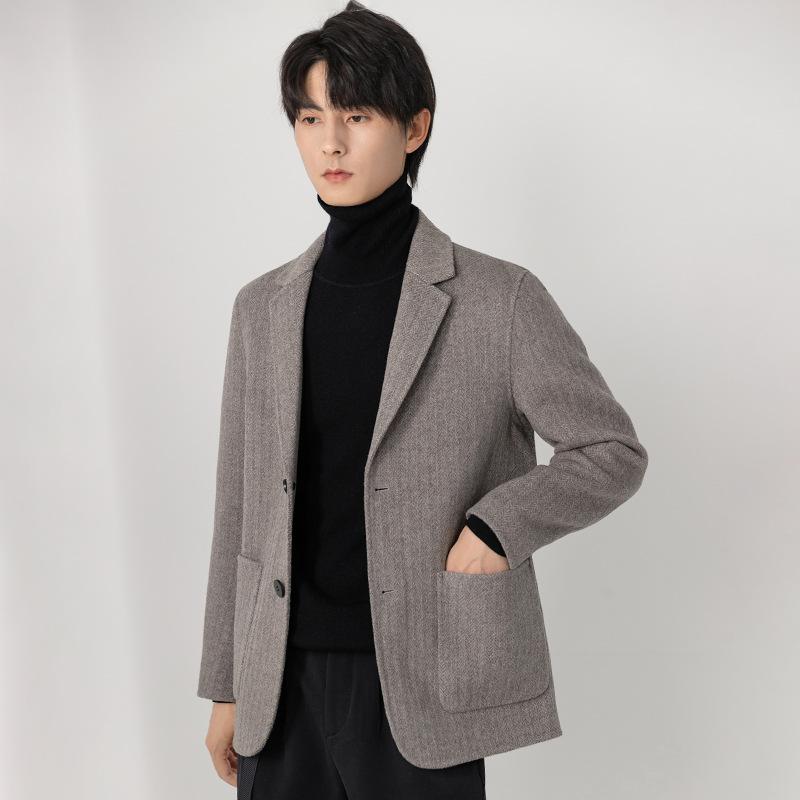 メンズ コート 春秋 ウール ツイード ダブルフェイス 厚手 暖か カジュアル スーツ風 ショート丈 通勤用 ビジネス 普段使い アウター