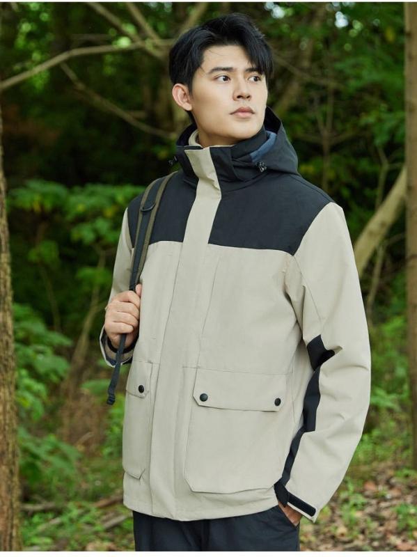 メンズ アウトドア ジャケット 秋冬 防風 防水 三合一 取り外し フリース ライナー スキー 作業服 軽量 伸縮性 吸湿速乾 高機能 バックパック対応