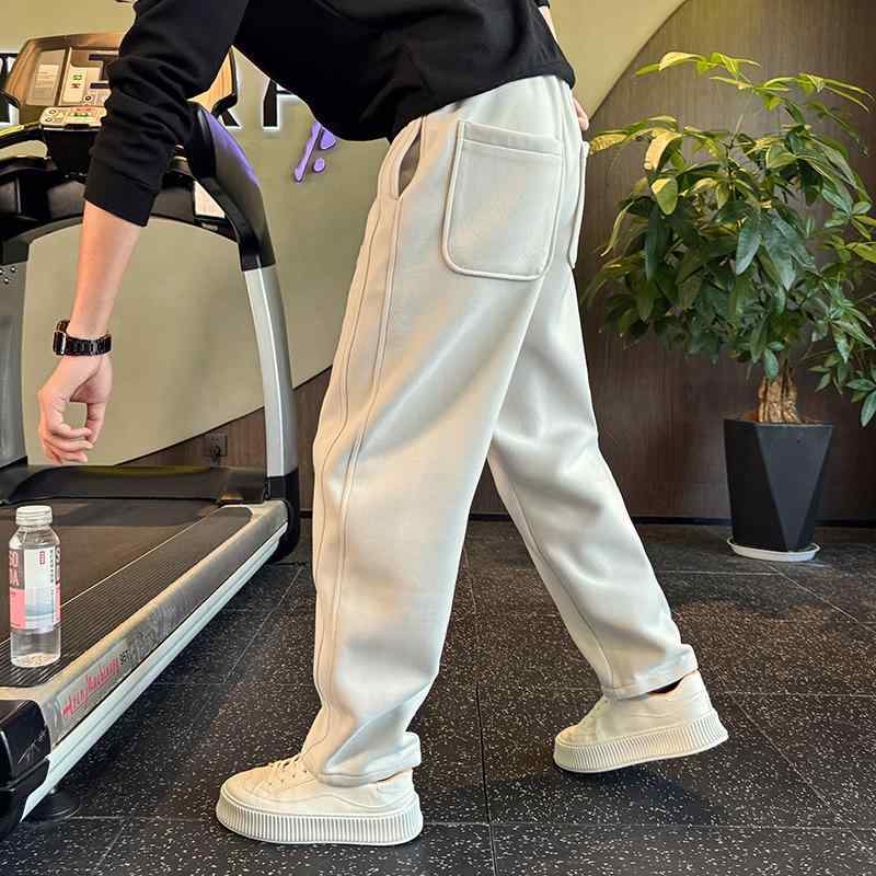 メンズ パンツ ストレート スウェット ゆったり 厚手 春秋 カジュアル 運動 日常使い フィット コットン混 吸湿速乾 軽量 グレー系 ブラック