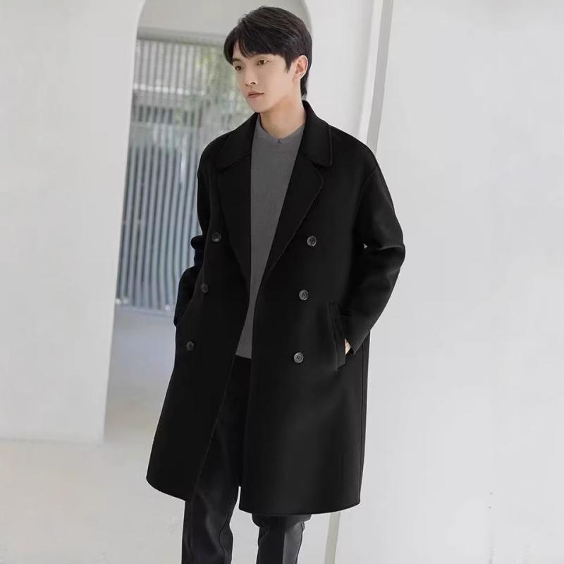 トレンチコート メンズ 秋冬 厚手 ダブルブレスト 中長丈 韓国 暖か 合成繊維 通勤用 アウトドア 風防