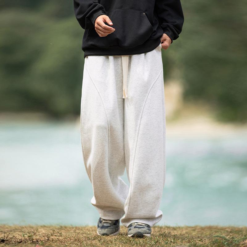 メンズ パンツ ワイドレッグ ゆったり 落ち感 春 厚手 弧形切り替え カジュアル ストリート 普段使い 柔らかい生地 伸縮性