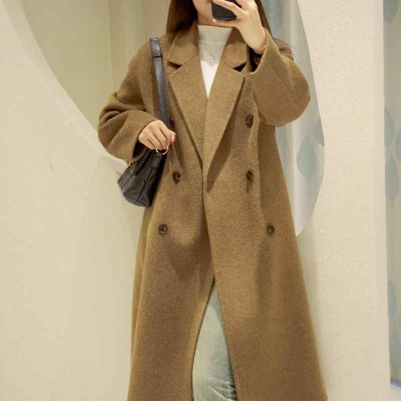 コート レディース 秋冬 リバーシブル カシミヤ ダブルブレスト ウール混 高密度 羊毛 高級感 ファッション ロング丈 暖か 軽量