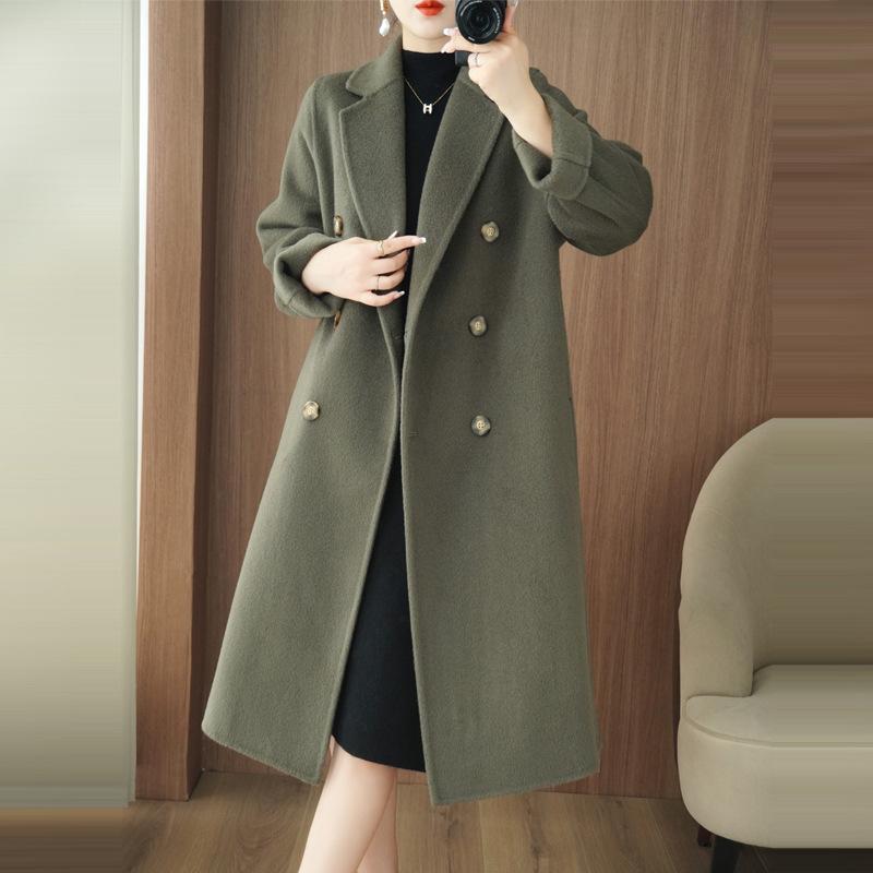 秋冬 レディース 厚地の外套 中長丈 ゆったり 胴締め付き添い人 飛び切り感 リヴァーシブル 絨毛100% 羊毛原材料 保温 優しいこと 窈窕たる 偉大さ 今めかしい